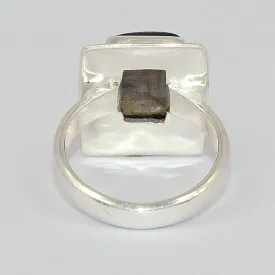 Bague Labradorite bleue rectangulaire taille 57 - Bijoux en Labradorite Bleue