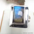 Bague Labradorite bleue rectangulaire taille 57 - Bijoux en Labradorite Bleue
