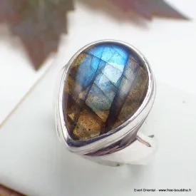 Bague asymétrique Labradorite bleue taille 51/52 - Bagues pierres naturelles