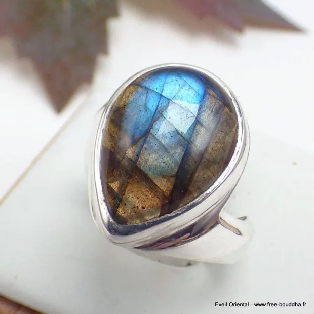 Bague asymétrique Labradorite bleue taille 51/52 - Bagues pierres naturelles