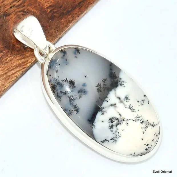 Bijou pendentif en Opale blanche dendritique - Pendentifs pierres naturelles