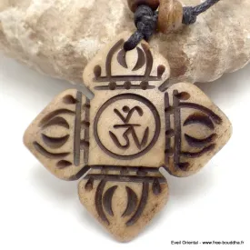 Collier tibétain dorjé sculpté en os de Buffle - Colliers tibétains et népalais
