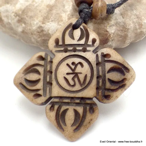 Collier tibétain dorjé sculpté en os de Buffle - Colliers tibétains et népalais