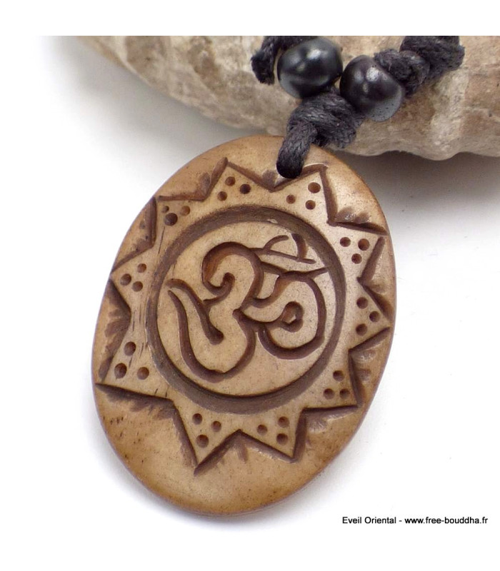 Collier tibétain os de Yak gravé Om Bijoux tibetains bouddhistes WN21