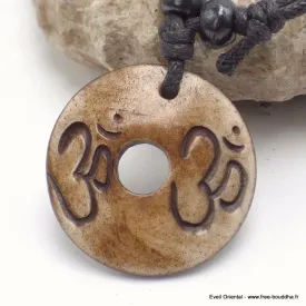 Collier tibétain en os de Buffle gravé du Om - Colliers tibétains et népalais