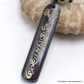 Collier tibétain Mantra vertical gravé sur os noir - Colliers tibétains et népalais