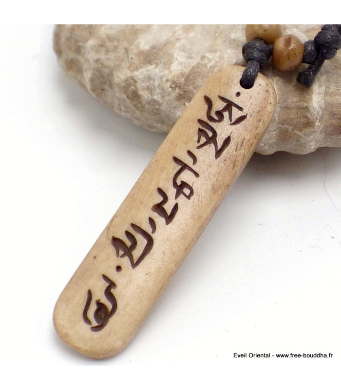 Collier tibétain Mantra en os de yak brun Bijoux tibetains bouddhistes WN3.2