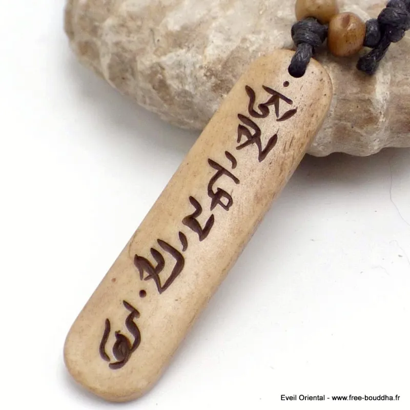 Collier tibétain Mantra en os de yak brun - Colliers tibétains et népalais