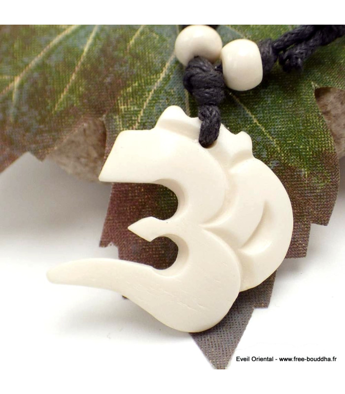 Collier tibétain os de Yak blanc Bijoux tibetains bouddhistes OM3