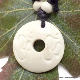 Collier tibetain bouddhiste 2 Om os de yak blanc - Colliers tibétains et népalais