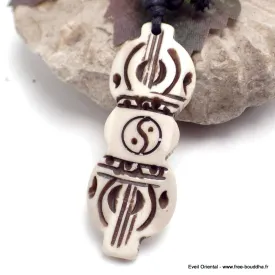 Collier tibétain DORJE VAJRA en os de buffle blanc - Colliers tibétains et népalais