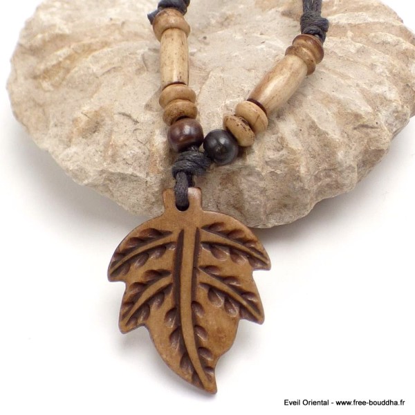 Pendentif tibétain Feuille de chanves perles Bijoux tibetains bouddhistes WN4.1