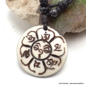 Collier tibétain bouddhiste Mantra de Chenrezi Os de buffle blanc - Colliers tibétains et népalais