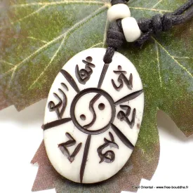Collier tibétain oval Mantra de Chenrezi