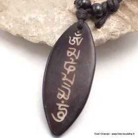 Collier mantra tibétain Os de Yak brun sculpté - Colliers tibétains et népalais