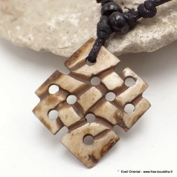 Collier tibétain Noeud infini os de yak - Colliers tibétains et népalais