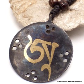 Collier tibétain Om patine noire Bijoux tibetains bouddhistes WN52