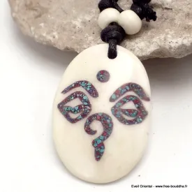 Collier tibétain en os Yeux de Bouddha - Colliers tibétains et népalais