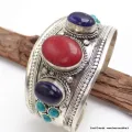 Large Bracelet tibétain Pierres Jaspe rouge améthyste - Bracelets tibétains bouddhistes
