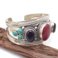 Large Bracelet tibétain Pierres Jaspe rouge améthyste - Bracelets tibétains bouddhistes