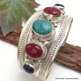 Gros Bracelet tibetain 5 pierres turquoise cornaline - Bracelets tibétains bouddhistes