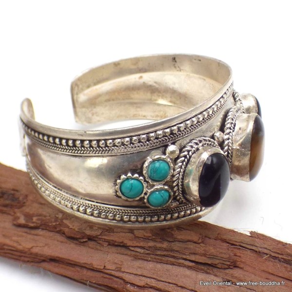 Gros bracelet tibétain Oeil de tigre Améthyste Bracelets tibétains bouddhistes BRAC203.5