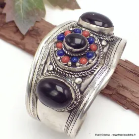 Gros Bracelet tibétain bouddhiste en Onyx noir - Bracelets tibétains bouddhistes