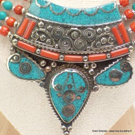 Collier traditionnel népalais turquoise corail Colliers tibétains et népalais COL26