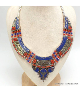 Collier tibetain femme lapis corail Colliers tibétains et népalais COL28