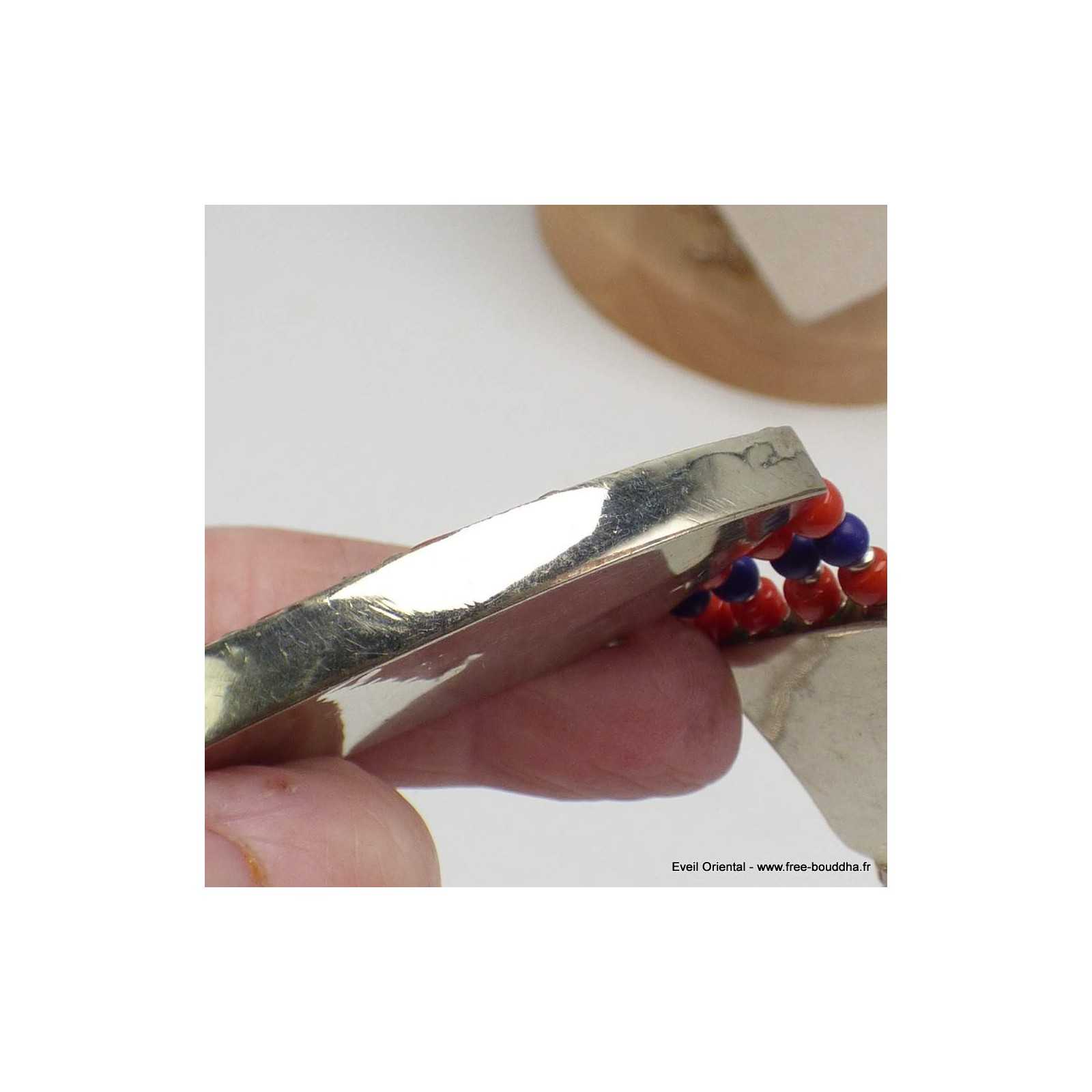 Collier Artisanal Népalais En Argent 925 - Pierres Naturelles : Lapis-lazuli Et Corail Jaune