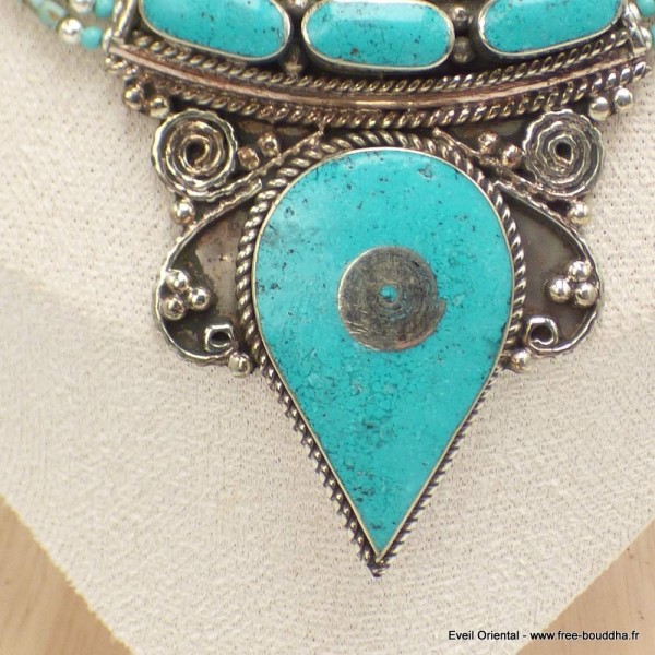 Gros collier tibétain couleur turquoise Colliers tibétains et népalais COL32