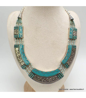 Gros collier tibétain lamelles turquoises Colliers tibétains et népalais COL33