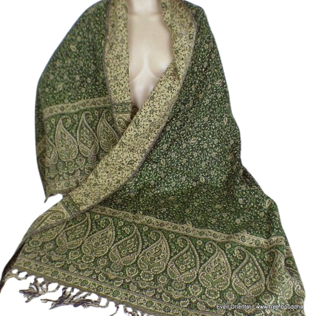 Grand châle de méditation vert mousse 100 x 200 cm Grand Châle népalais 100 x 200 cm GSS20