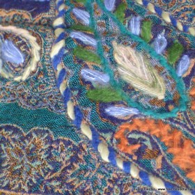 Châle laine brodée turquoise mauve Tous les pashminas HB2