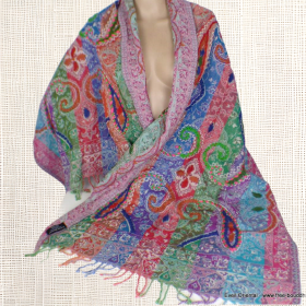 Châle oriental laine brodée multicolore Tous les pashminas HB3
