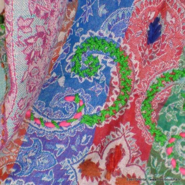 Châle oriental laine brodée multicolore Tous les pashminas HB3