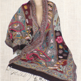 Châle oriental laine brodée marron multicolore Tous les pashminas HB4