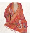 Châle oriental laine brodée rouge orange - Châles en laine faits main