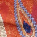 Châle oriental laine brodée rouge orange - Châles en laine faits main