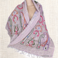 Châle laine brodée gris parme Tous les pashminas HB8
