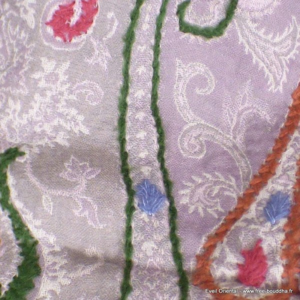Châle laine brodée gris parme Tous les pashminas HB8