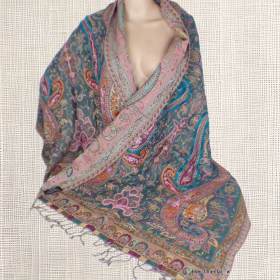 Châle laine brodée vert rose Tous les pashminas HB12