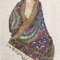Châle laine brodée violine kaki Tous les pashminas HB13