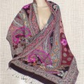 Châle ethnique en laine taupe bordeau Tous les pashminas HB16