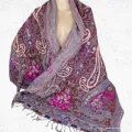 Pashmina châle laine marron bleue - Châles en laine faits main