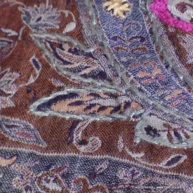 Pashmina châle laine marron bleue - Châles en laine faits main