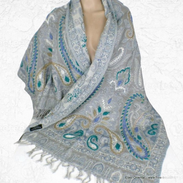 Pashmina châle laine gris vert Tous les pashminas HB20