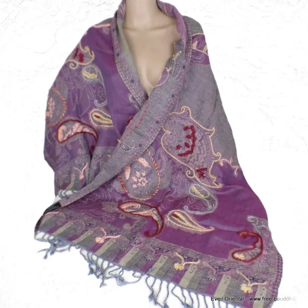 Châle pour femme en laine pourpre - Châles en laine faits main