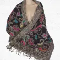 Châle pour femme marron turquoise - Châles en laine faits main