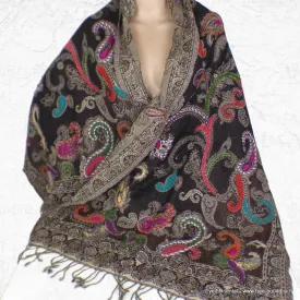 Châle pour femme marron noir multicolore - Châles en laine faits main
